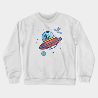 Alien spaceship flying in space cartoon Crewneck Sweatshirt